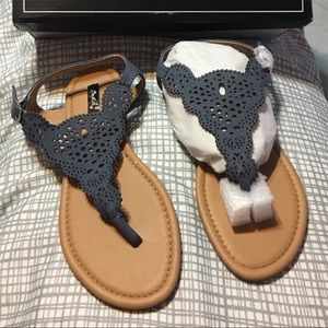 Qupid Blue Denim Cut out Thong Sandals